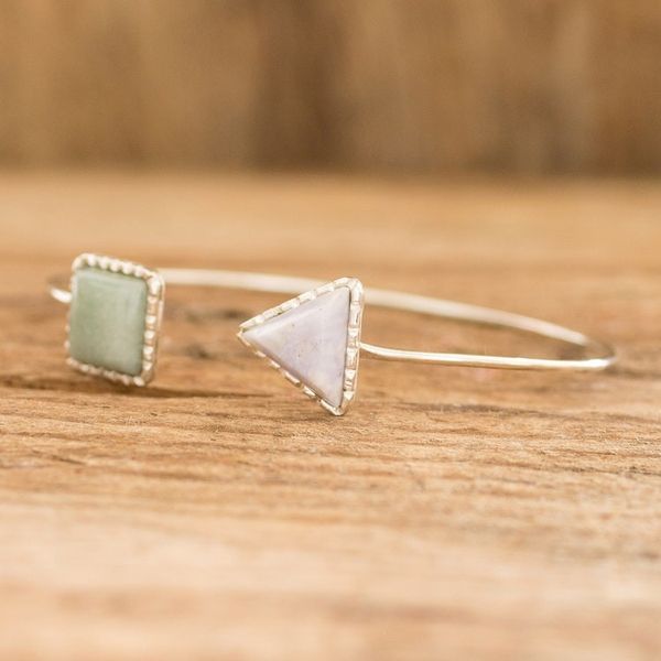 Alternate image for Geometric Themed Jade Cuff Bracelet with Sterling Silver Geometric Shapes I