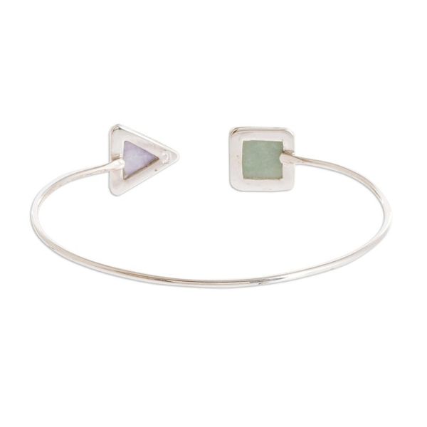 Alternate image for Geometric Themed Jade Cuff Bracelet with Sterling Silver Geometric Shapes I