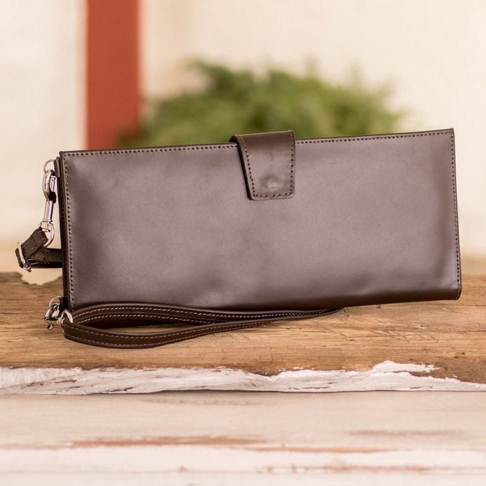 Handcrafted Brown Leather Wallet from Costa Rica 'Family Tradition in Brown'