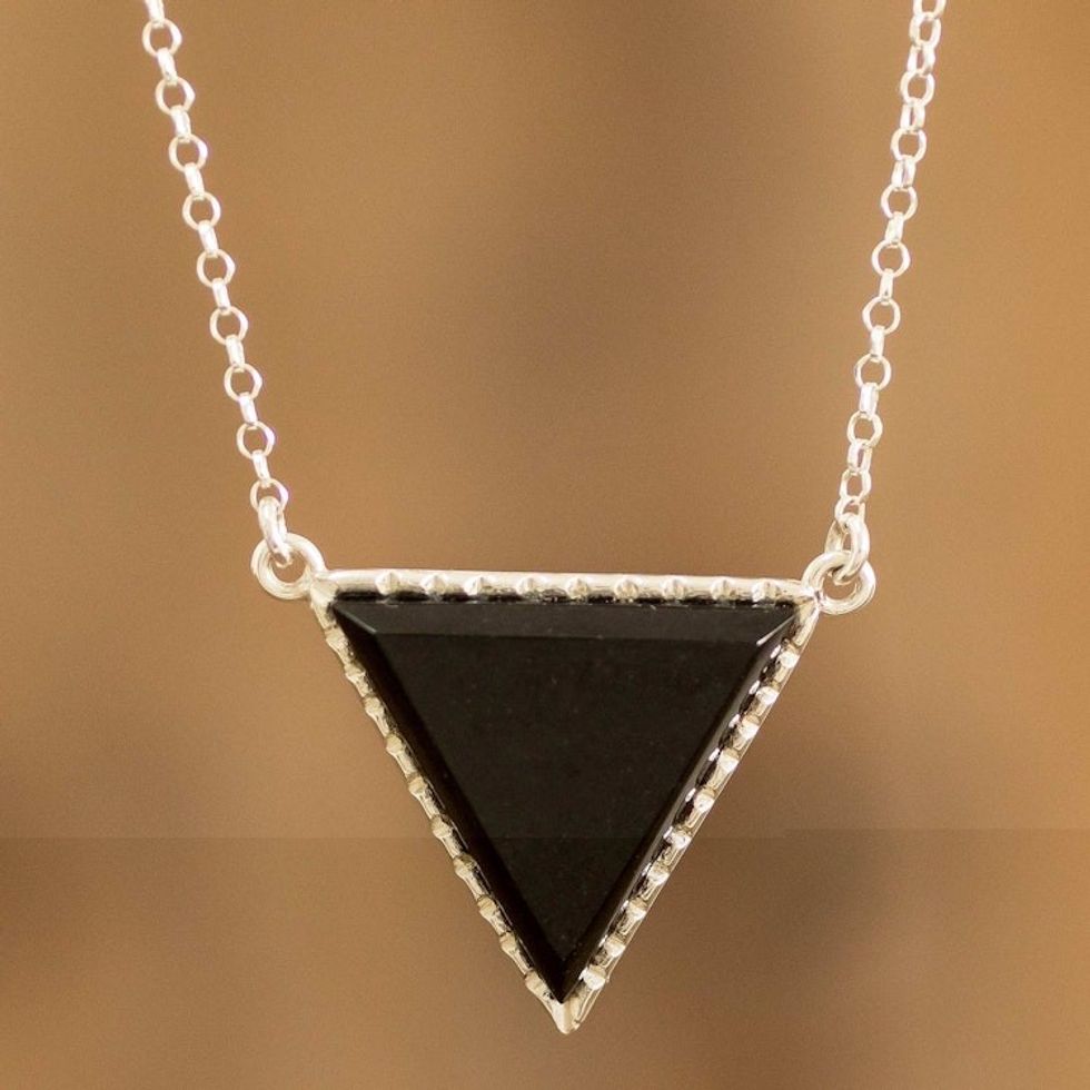 Black Jade Triangle Pendant Necklace in Sterling Silver 'Black Triangle'