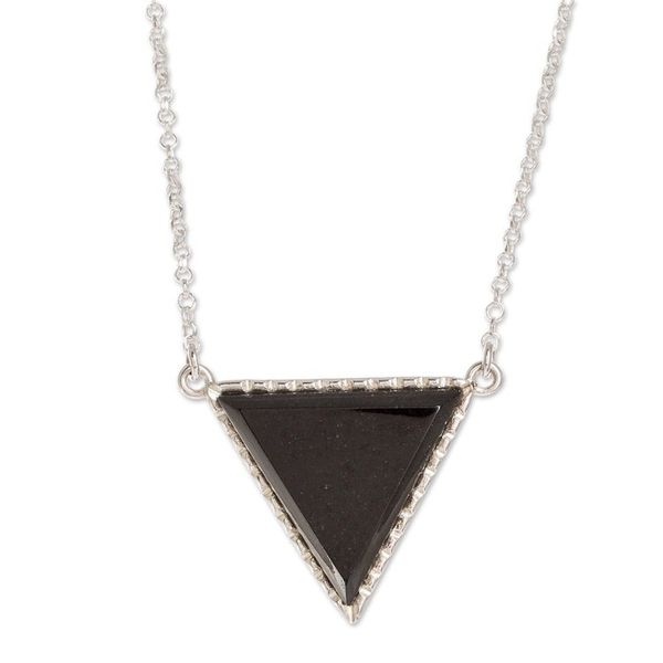 Alternate image for Black Jade Triangle Pendant Necklace in Sterling Silver Black Triangle