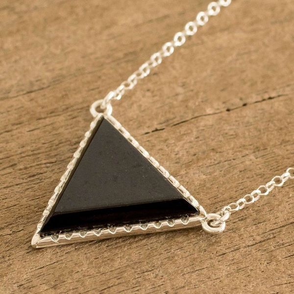 Alternate image for Black Jade Triangle Pendant Necklace in Sterling Silver Black Triangle