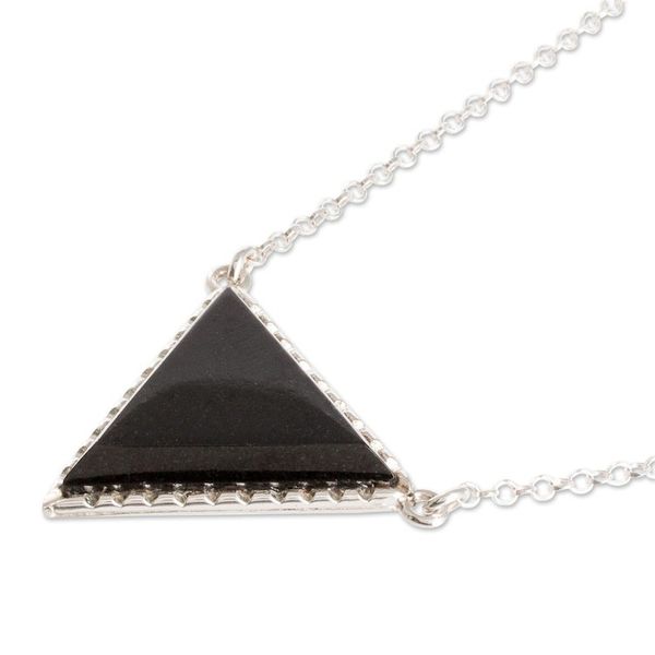 Alternate image for Black Jade Triangle Pendant Necklace in Sterling Silver Black Triangle