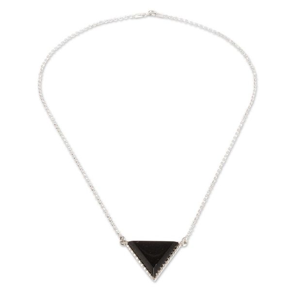 Alternate image for Black Jade Triangle Pendant Necklace in Sterling Silver Black Triangle