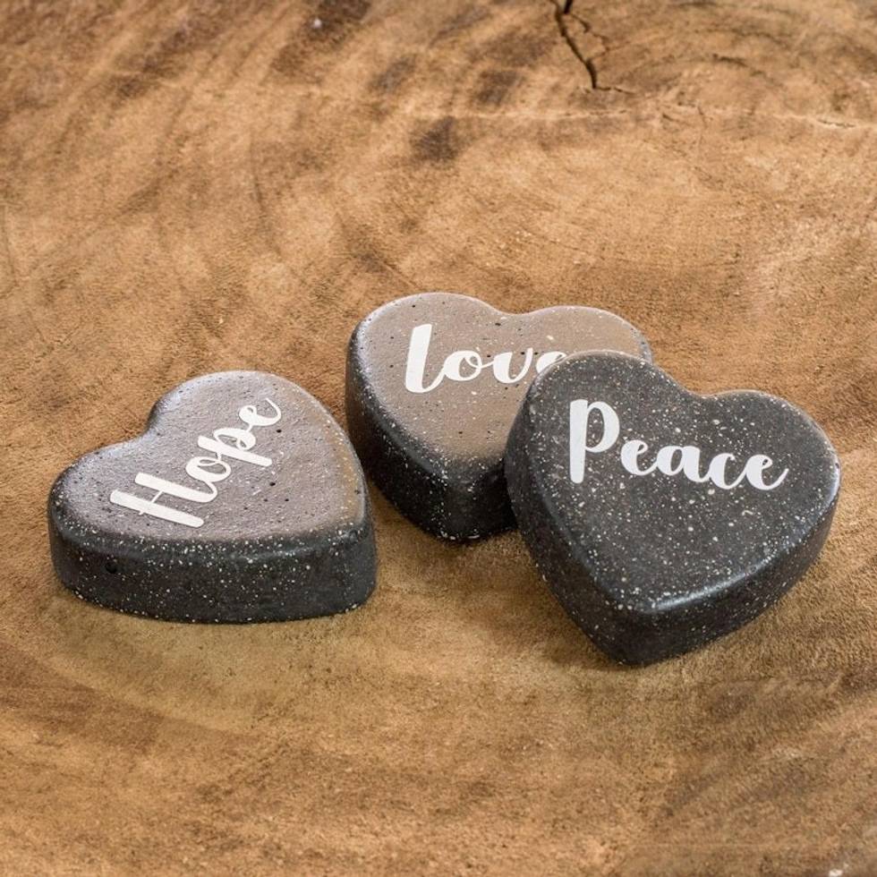 Handmade Concrete Home Accents Set of 3 'Love, Peace and Hope'