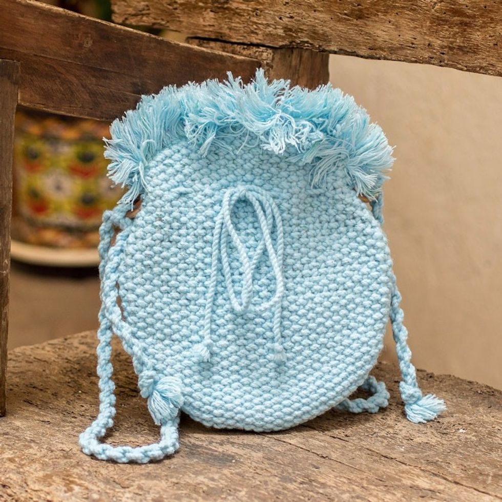 Handloomed Eco-Friendly Sky Blue Sling Bag from Costa Rica 'Sweet Cotton'