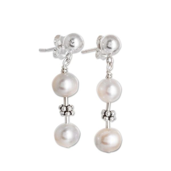 Alternate image for Sterling Silver Beaded Dangle Earrings with Cream Pearls Pearly Richness