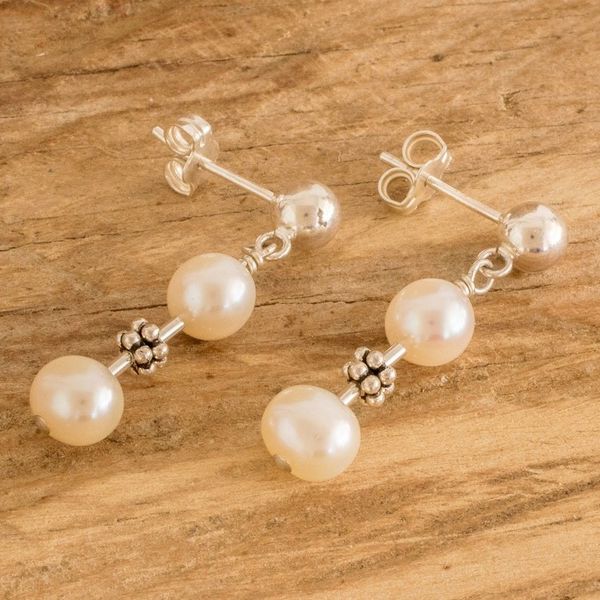 Alternate image for Sterling Silver Beaded Dangle Earrings with Cream Pearls Pearly Richness