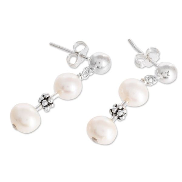 Alternate image for Sterling Silver Beaded Dangle Earrings with Cream Pearls Pearly Richness