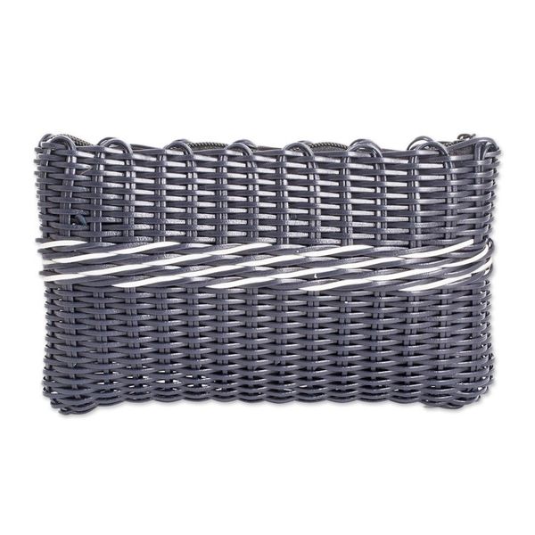 Alternate image for Blue and White Hand-Woven Recycled Vinyl Cord Cosmetic Bag Enchantment of Color in Blue