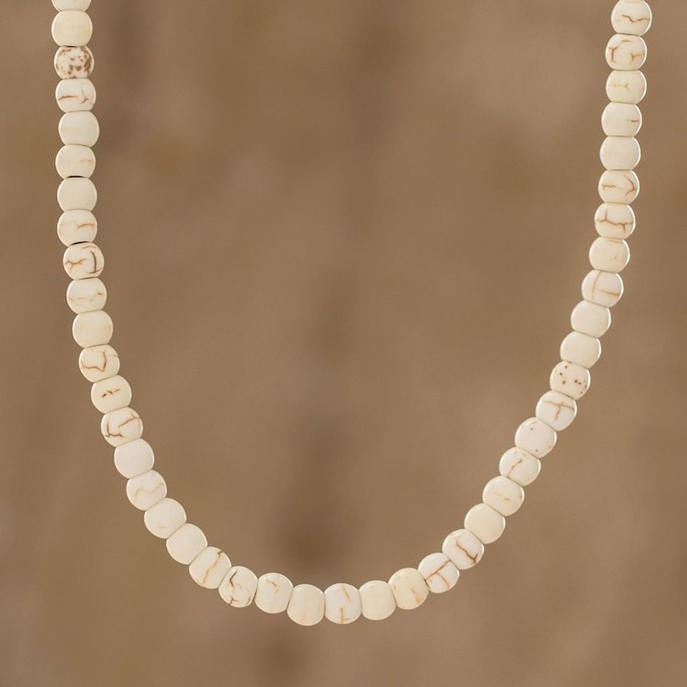 Resin and Jasper Beaded Necklace with Sliding Knot 'Ivory Song'
