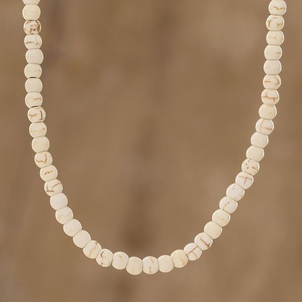 Alternate image for Resin and Jasper Beaded Necklace with Sliding Knot Ivory Song