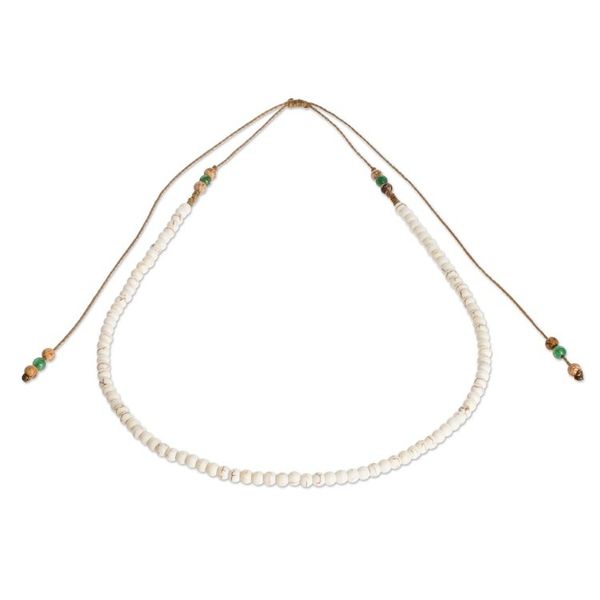 Alternate image for Resin and Jasper Beaded Necklace with Sliding Knot Ivory Song