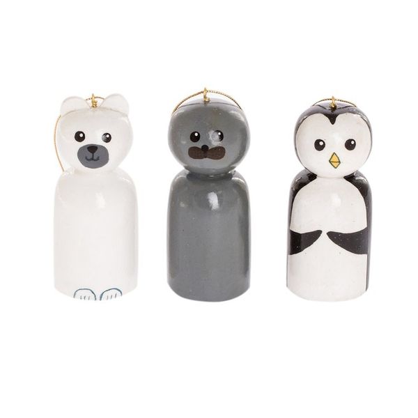 Alternate image for Reclaimed Wood Ornaments from Guatemala Set of 3 Sweet Arctic