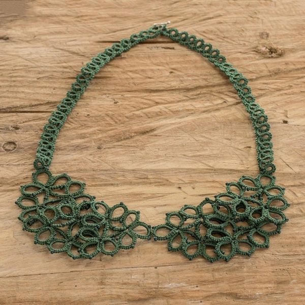 Alternate image for Hand-Tatted Green Statement Necklace with Glass Beads Green Breeze