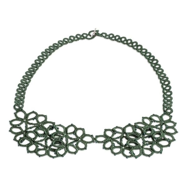 Alternate image for Hand-Tatted Green Statement Necklace with Glass Beads Green Breeze