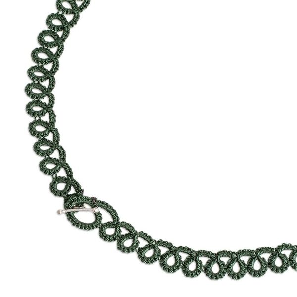 Alternate image for Hand-Tatted Green Statement Necklace with Glass Beads Green Breeze