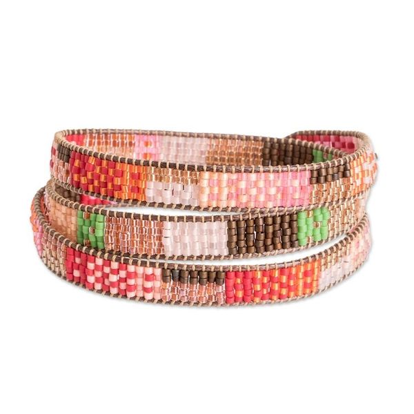 Alternate image for Handcrafted Glass Beaded Wrap Bracelet from Guatemala Geometric Innovation