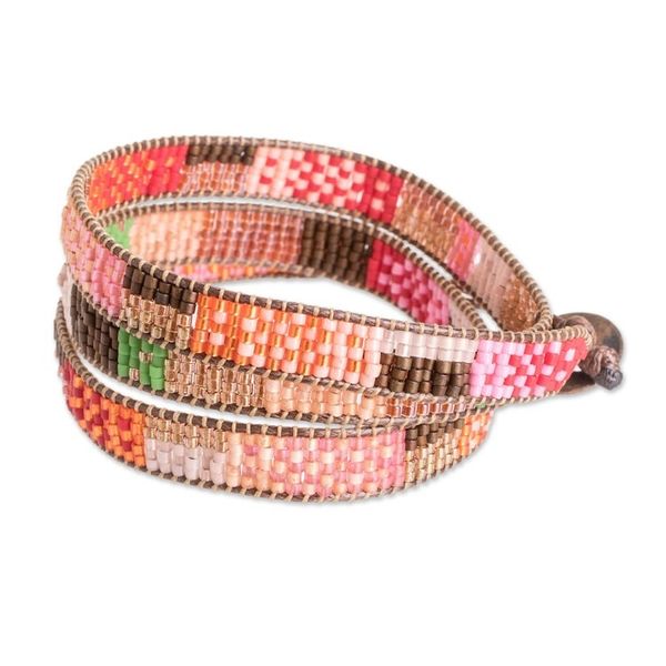 Alternate image for Handcrafted Glass Beaded Wrap Bracelet from Guatemala Geometric Innovation