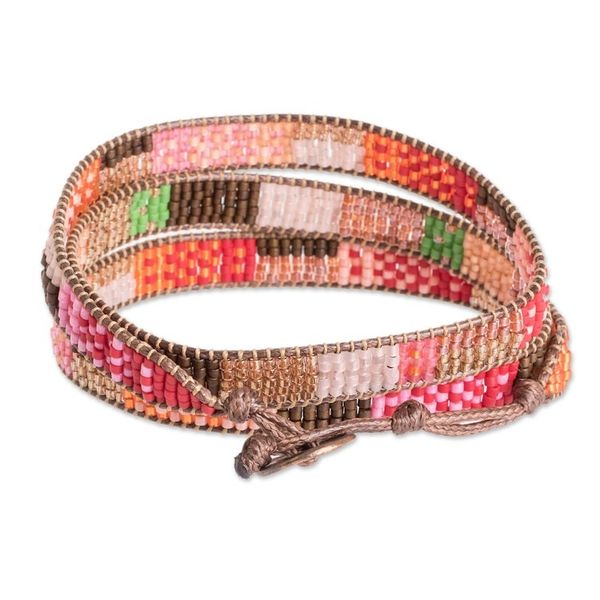 Alternate image for Handcrafted Glass Beaded Wrap Bracelet from Guatemala Geometric Innovation