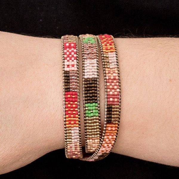 Alternate image for Handcrafted Glass Beaded Wrap Bracelet from Guatemala Geometric Innovation