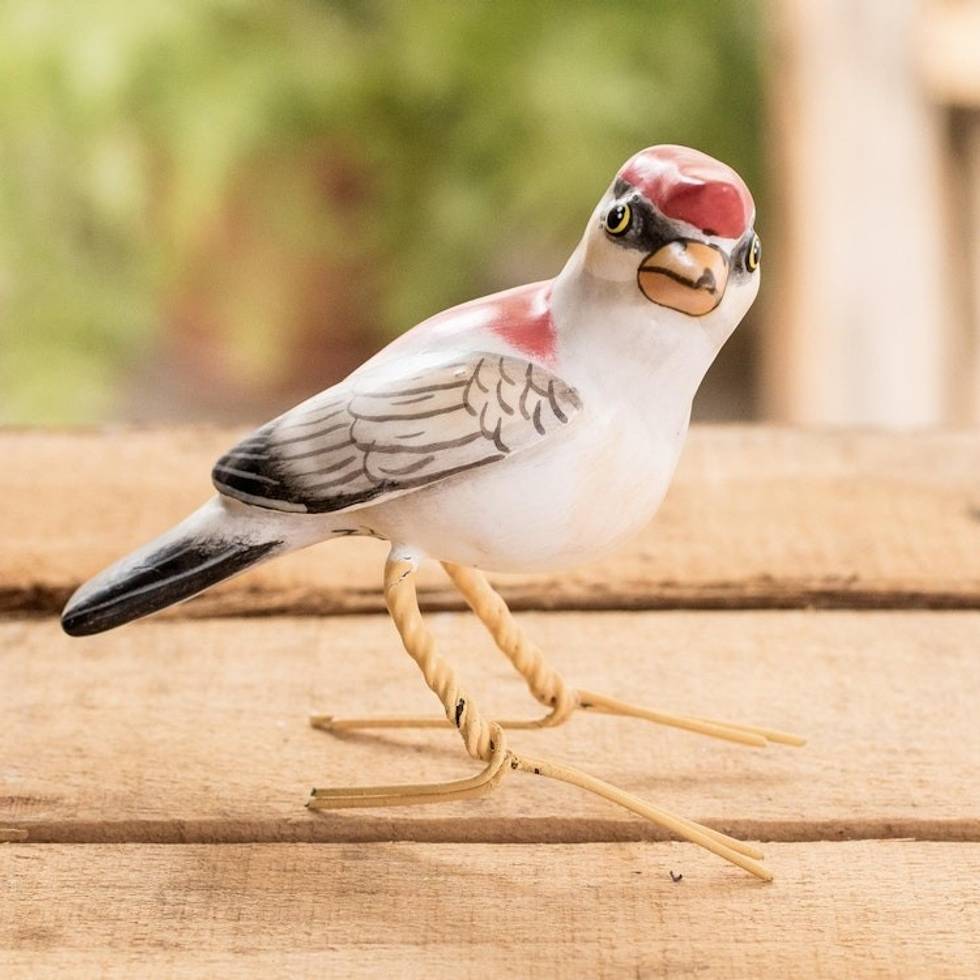 Artisan Crafted Bird Sculpture 'Araripe Manakin'