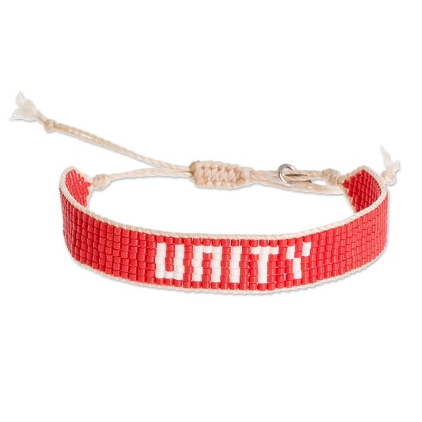 Alternate image for Red and White Glass Beaded Woven Bracelet with Sliding Knot Unity in Red