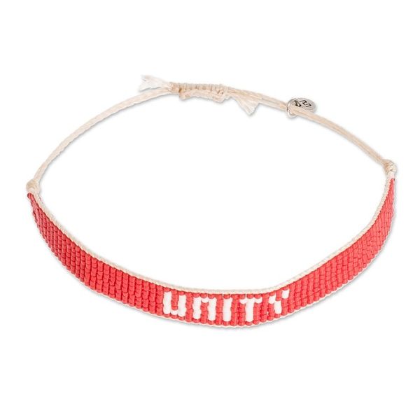 Alternate image for Red and White Glass Beaded Woven Bracelet with Sliding Knot Unity in Red
