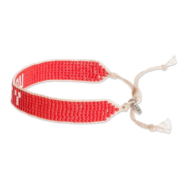 Alternate image for Red and White Glass Beaded Woven Bracelet with Sliding Knot Unity in Red