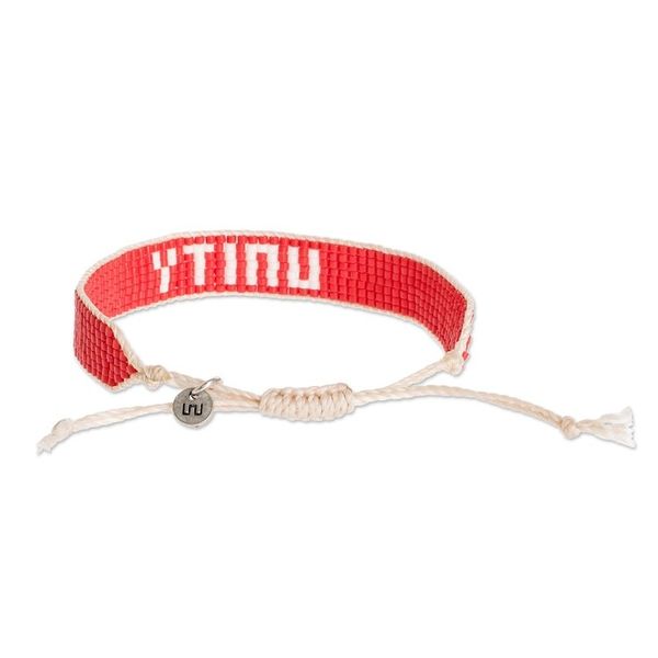 Alternate image for Red and White Glass Beaded Woven Bracelet with Sliding Knot Unity in Red