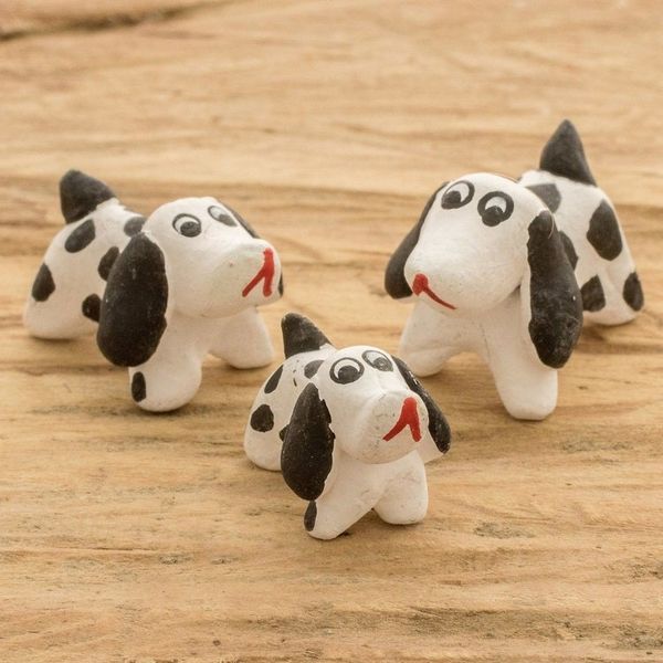 Alternate image for Set of 3 Dalmatian Dog Ceramic Figurines from Guatemala Dalmatian Family