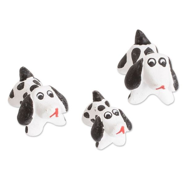 Alternate image for Set of 3 Dalmatian Dog Ceramic Figurines from Guatemala Dalmatian Family