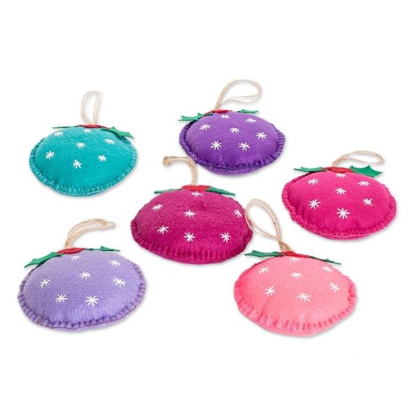 Alternate image for Set of 6 Handmade Felt Ornaments in Multicolor Palette Merry Sparks