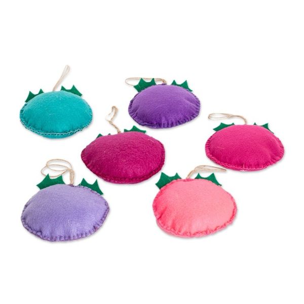 Alternate image for Set of 6 Handmade Felt Ornaments in Multicolor Palette Merry Sparks