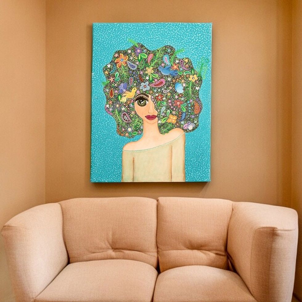 Acrylic on Canvas Painting of a Woman in Expressionist Style 'Hidden Dream'