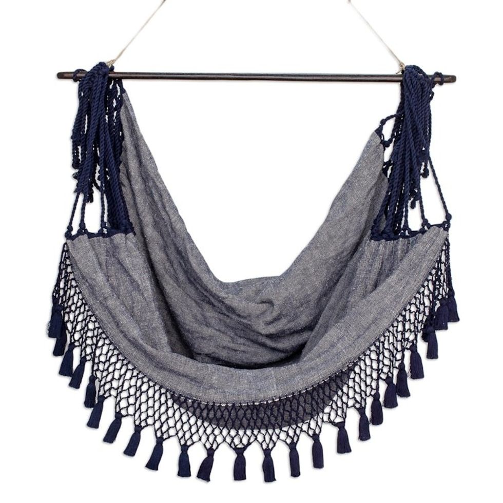 Handloomed Blue Hammock Swing Chair 'Take Me to the Moon'
