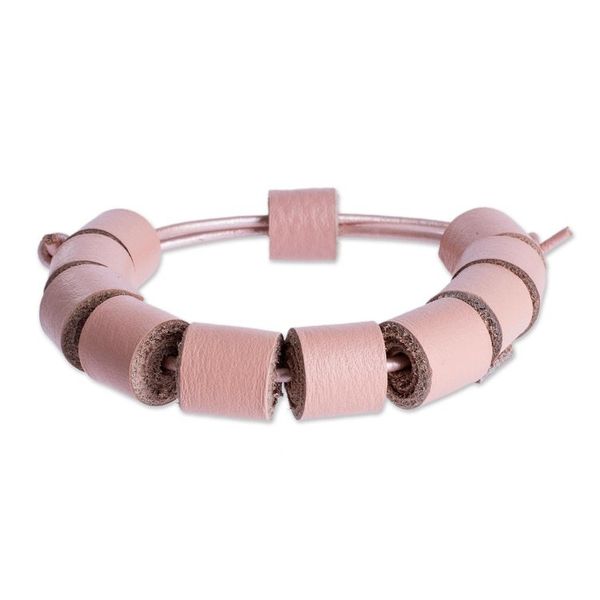 Alternate image for Handmade Eco Friendly Peach Leather Bracelet from Costa Rica Pale Peach Cylinders