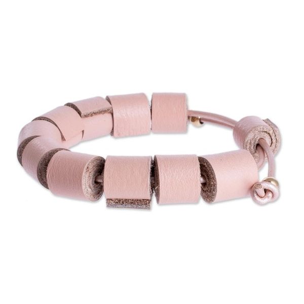 Alternate image for Handmade Eco Friendly Peach Leather Bracelet from Costa Rica Pale Peach Cylinders