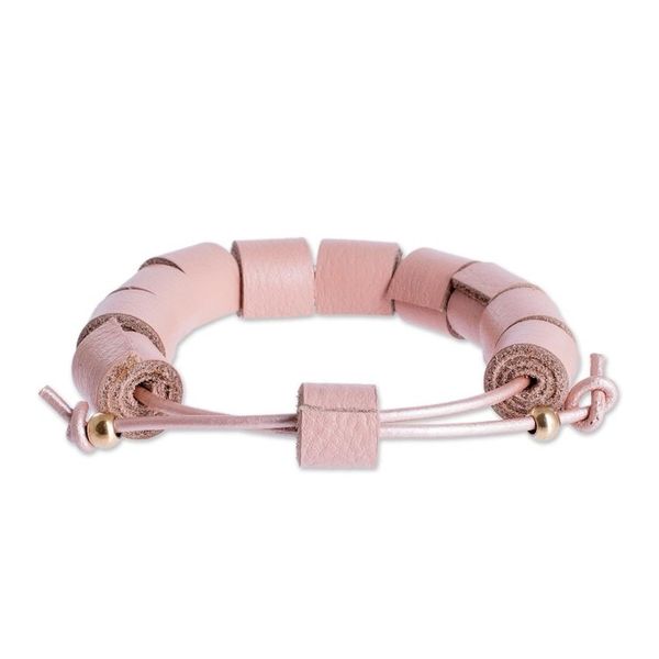 Alternate image for Handmade Eco Friendly Peach Leather Bracelet from Costa Rica Pale Peach Cylinders