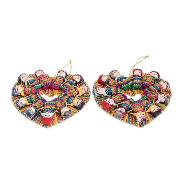 Alternate image for Handwoven Cotton Worry Doll Christmas Ornaments Set of 2 Friendship is Love