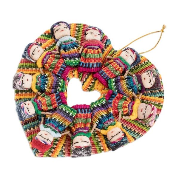 Alternate image for Handwoven Cotton Worry Doll Christmas Ornaments Set of 2 Friendship is Love