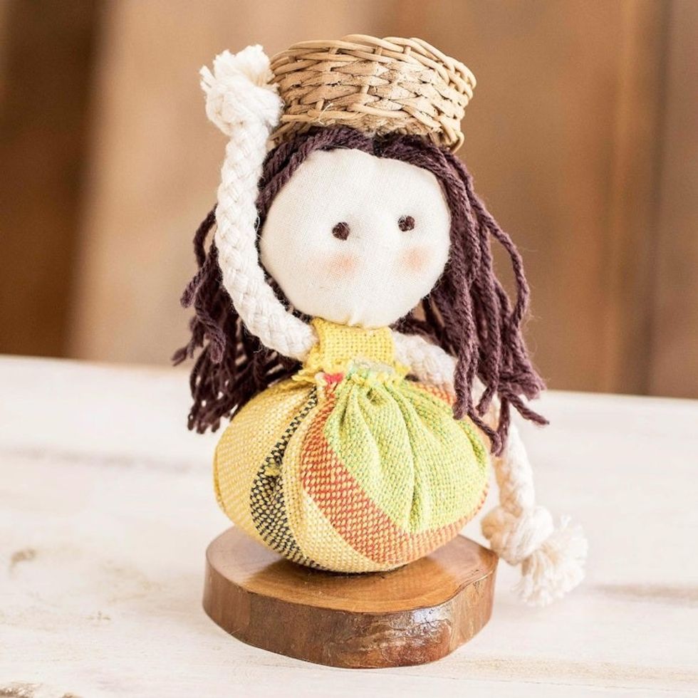 Artisan Crafted Decorative Doll 'Salvadoran Girl in Yellow'