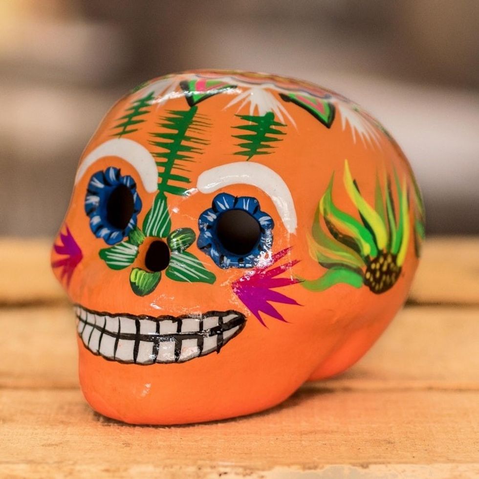 Handmade Guatemalan Figurine 'Smiling Skull'
