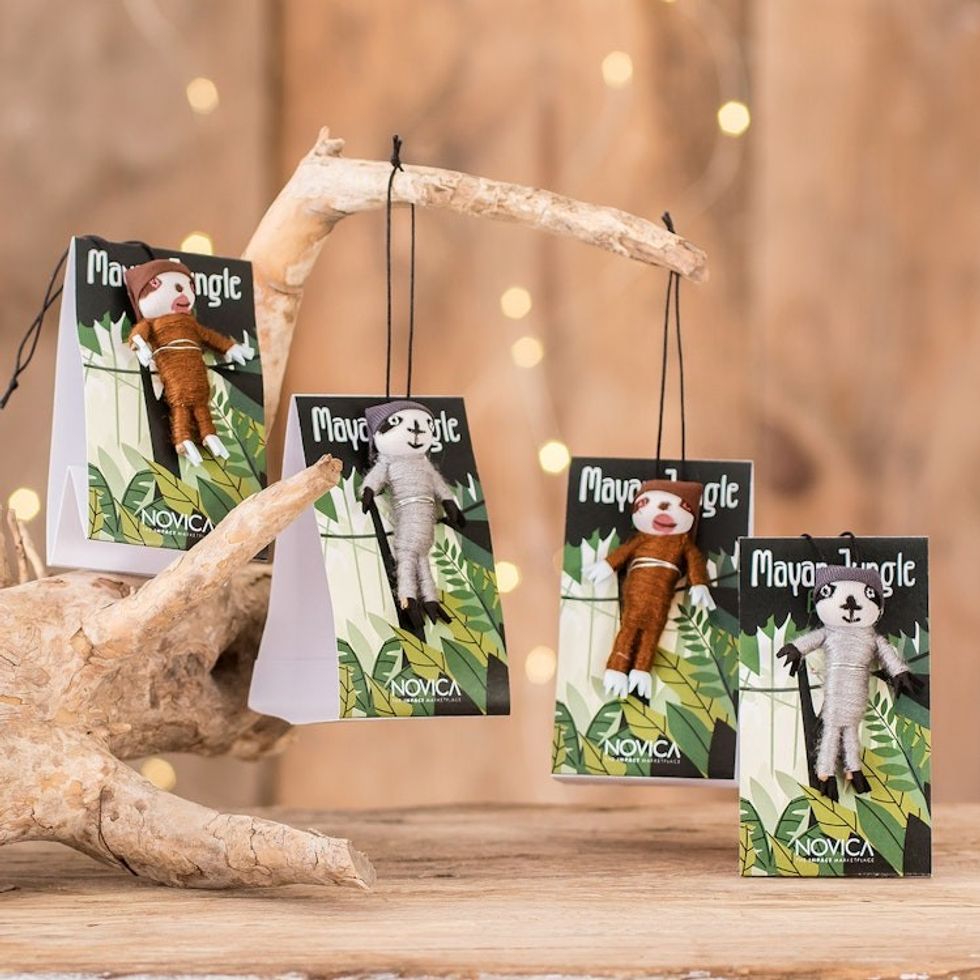 4 Handcrafted Cotton and Cibaque Sloth Bear Worry Dolls 'Sloth Bears'