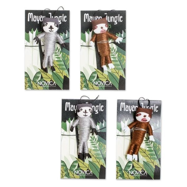 Alternate image for 4 Handcrafted Cotton and Cibaque Sloth Bear Worry Dolls Sloth Bears
