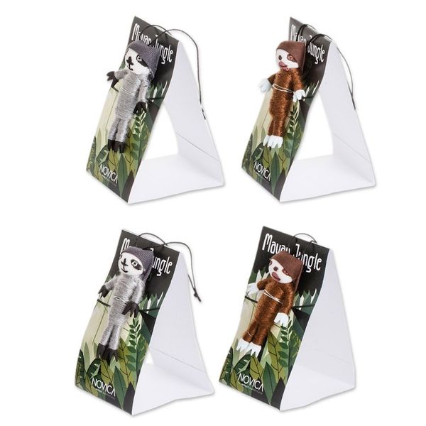 Alternate image for 4 Handcrafted Cotton and Cibaque Sloth Bear Worry Dolls Sloth Bears