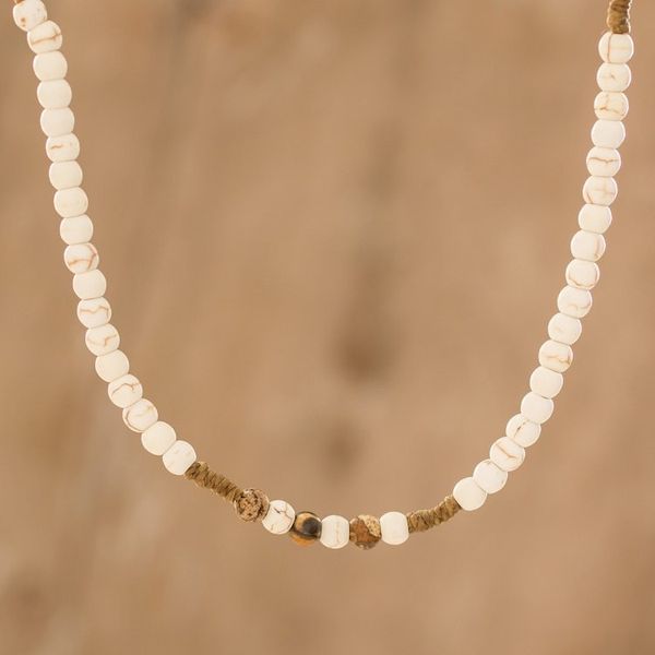 Alternate image for Off White Resin and Brown Jasper Beaded Adjustable Necklace Beachcomber