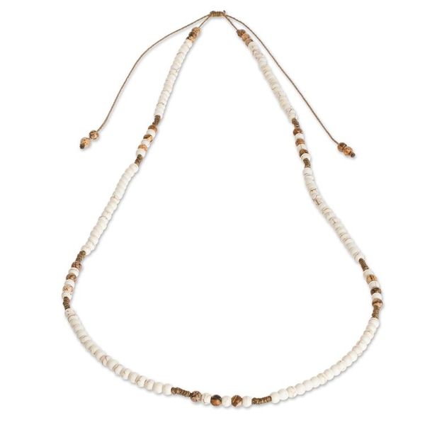 Alternate image for Off White Resin and Brown Jasper Beaded Adjustable Necklace Beachcomber