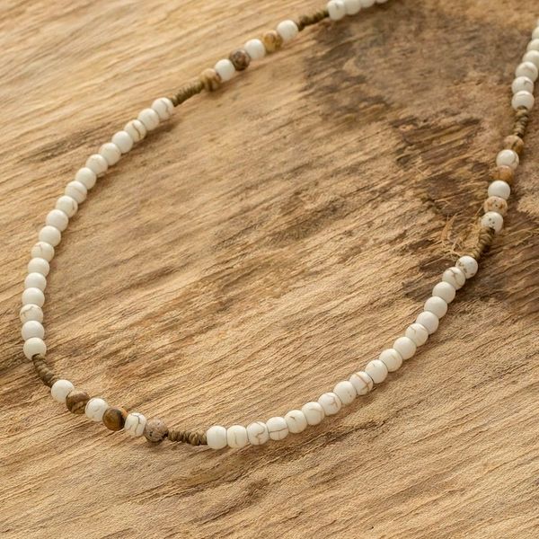 Alternate image for Off White Resin and Brown Jasper Beaded Adjustable Necklace Beachcomber