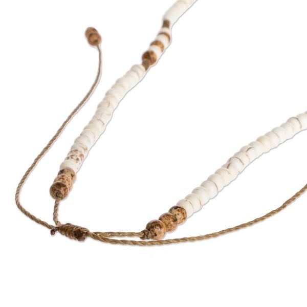Alternate image for Off White Resin and Brown Jasper Beaded Adjustable Necklace Beachcomber